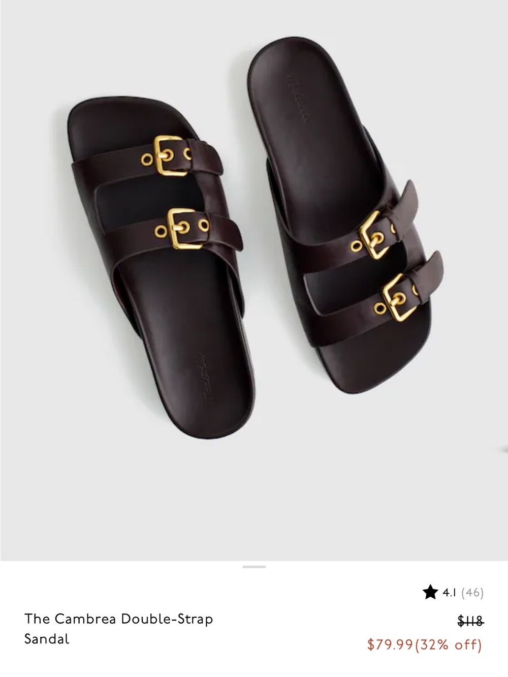 Madewell Double-Strap Slide Sandal - Coffee Bean with Gold Buckles